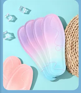 Detailed view of ultra-thin cooling insoles with gradient purple and blue design
