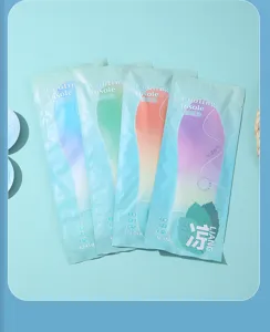 Detailed view of cooling mint-infused insoles in multi-color individual packaging.