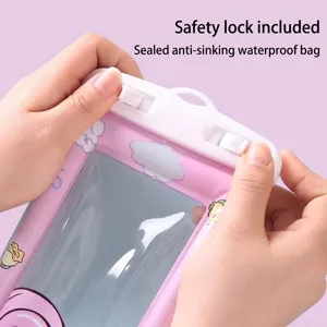 Pochette étanche rose pour téléphone avec verrou de sécurité et airbag intégré