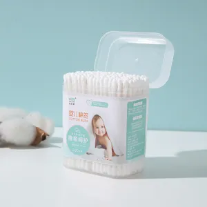 200pcs disposable double-headed cotton swabs in a box for baby care and cleaning