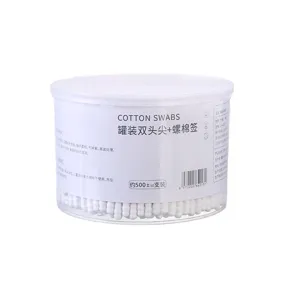 500pcs double-headed cotton swabs with spiral and pointed tips in clear jar