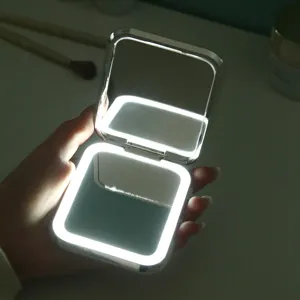 Miroir de maquillage LED portable galvanisé haut de gamme avec design pliable double face