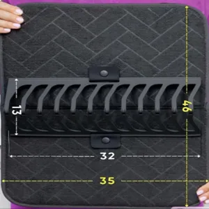 Dimensiones detalladas de la alfombrilla de secado gris plegable con rejilla desmontable