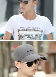 Close-up detail of grey breathable mesh baseball cap with embroidered letter design and long brim