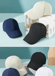 Vue détaillée de casquettes de baseball avec maille arrière respirante en divers coloris