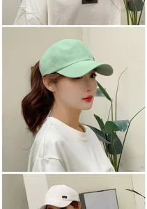 Detailed view of a light green ponytail baseball cap worn by a model for sun protection