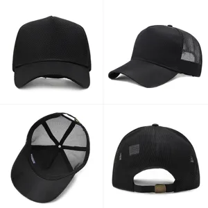 Atmungsaktive schwarze Mesh-Baseballkappe für Herren und Damen, verstellbarer Sonnenschutz.