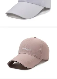 Breathable summer baseball cap with extended brim and embroidered letters in pink and white