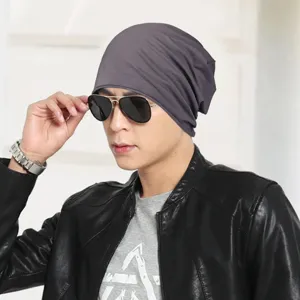 Stylish grey knit slouchy beanie for men, versatile winter cotton headwear accessory