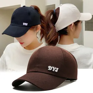 Women Ponytail Baseball Cap Empty Top Sun Hat Cotton Breathable Adjustable Outdoor Sporty Summer Visor Hat Embroidered Letter Cap