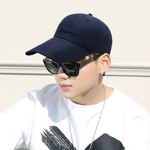 Stylish navy blue baseball cap with California embroidery and long brim for sun protection