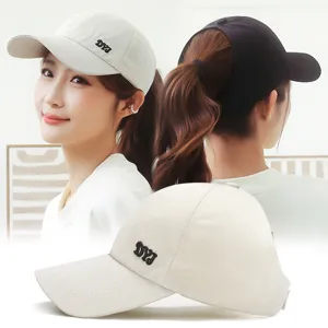 Gorra de Béisbol de Algodón para Mujer Con Agujero para Coleta Gorro de Sol Bordado Transpirable Visera al Aire Libre