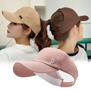 Women's stylish high ponytail baseball cap with open back design for summer sun protection