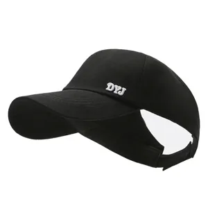 Black high ponytail baseball cap for women featuring white DYJ embroidery detail
