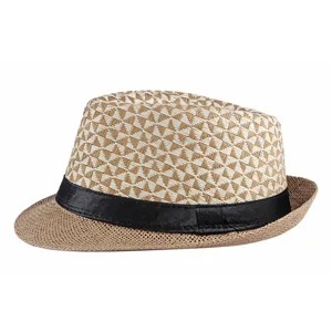 Classico cappello fedora di paglia retrò con nastro nero per protezione solare estiva