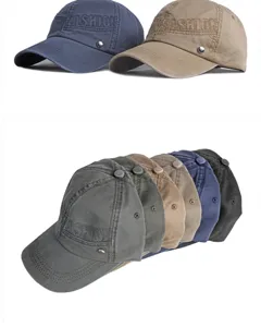 Set of washed cotton baseball caps with stitched FASHION letters in multiple colors