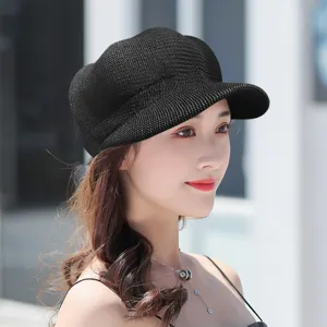 Elegante cappello da strillone a otto pannelli nero traspirante da donna per il sole