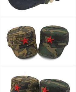 Hochwertige Baumwoll-Militärmütze im Camouflage-Look mit roter Stern-Stickerei Details