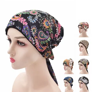 Turban en Polyester pour Femmes Bonnet de Pirate à Longue Queue Foulard Respirant pour l'Extérieur Mode Paisley Floral Couvre-chef