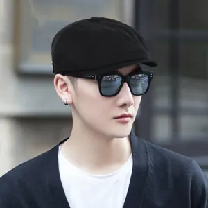 Coppola classica in cotone nero da uomo in stile vintage britannico per abbigliamento