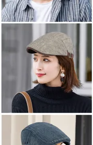 Detail van een vintage platte pet in Britse stijl voor heren en dames in diverse kleuren