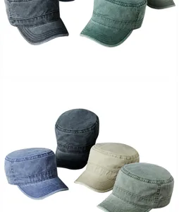 Dettagli di berretti militari vintage in cotone lavato in vari colori per uomo e donna