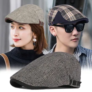Vintage Britse Stijl Geruite Baret Voor Dames Heren Herfst Winter Warme Katoen Polyester Platte Pet Verstelbare Newsboy Cap
