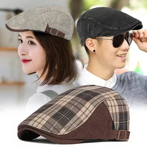 Klassieke newsboy cap voor dames en heren, retro herfst-winter muts met ruitpatroon