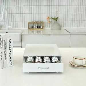 Weißer Kapselhalter-Schublade aus Metall für 40 Kaffeekapseln als Maschinenbasis