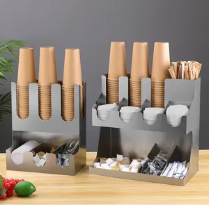 Professioneller Edelstahl-Organizer mit Fächern für Becher, Deckel und Rührstäbe.