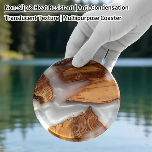 Round Wood Resin Coaster Heat Resistant Insulated Cup Mat Table Decoration For Coffee Tea Handmade Natural Texture