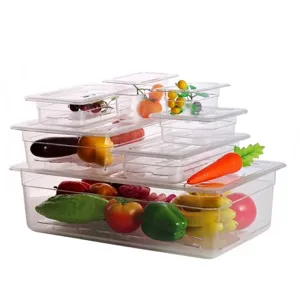 Bacs Gastronormes transparents en PC de qualité alimentaire avec couvercles pour fruits.