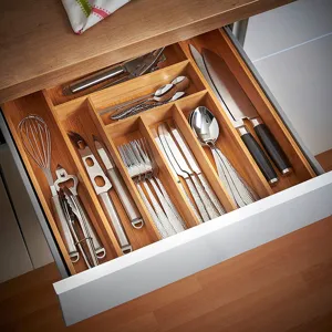 Organizador de cajones de bambú extensible para cubiertos y utensilios de cocina