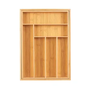 Organizador de cajones de cocina de bambú extensible para cubiertos y utensilios