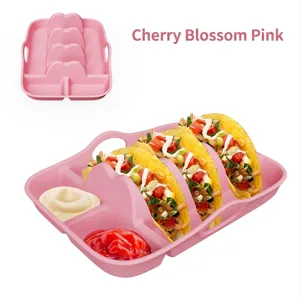 Silikon-Taco-Halter in Kirschblütenrosa mit separaten Fächern für verschiedene Dip-Saucen