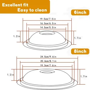 Detailed dimension specifications for 6 and 8 inch circular gas stove burner drip pan covers.