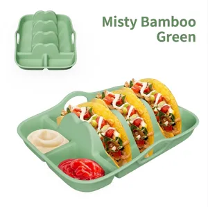 Silikon-Taco-Halter in Bambusgrün mit 3 Steckplätzen und integrierten Saucenfächern