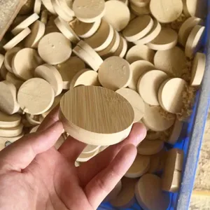 Präzise Nahaufnahme von unfertigen runden Bambusholzscheiben für DIY-Bastelprojekte