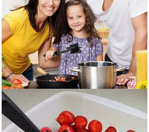 Durable black plastic meat chopper and potato masher for easy kitchen food prep and chopping.