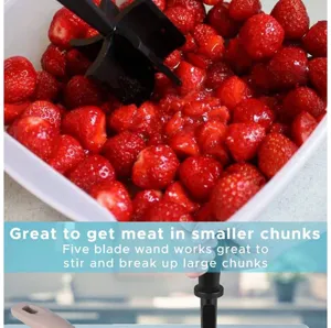 5-blade meat chopper tool for effortlessly breaking up and stirring ground meat and veggies.