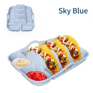 Himmelblauer Taco-Halter aus Silikon mit drei Steckplätzen und Dipping-Fächern