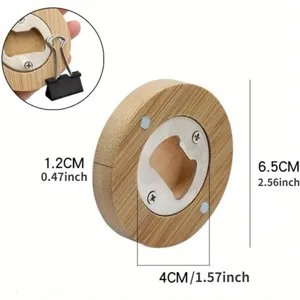 Apribottiglie magnetico in bambù rotondo da 6,5 cm per regali di nozze e bomboniere