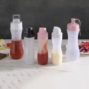 Botella de Compresión de PE de Grado Alimenticio Dispensador de Condimentos de Cocina Con Escala Para Salsa de Tomate Miel Aceite
