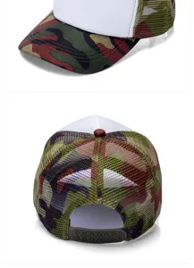 Detailansicht der Camouflage-Trucker-Mütze mit Netzrückseite und verstellbarem Verschluss.