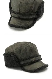 Dunkelgraue Winter-Trapper-Mütze mit Visier und schwarzem Fleece-Futter