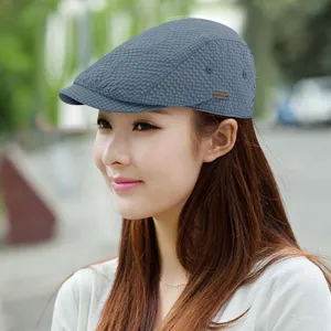 Breathable jacquard beret flat cap for men and women outdoor sun protection grey