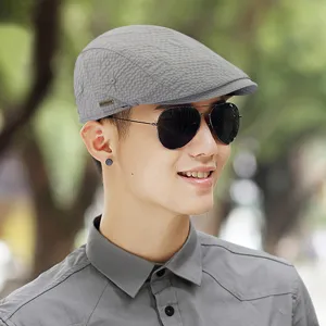 Lightweight grey breathable mesh flat cap beret for men outdoor sun protection