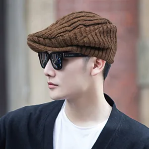 Vintage Knitted Beret Hat For Men Women Winter Warm Newsboy Cap British Style Cable Knit Padded Peak Cap Outdoor Daily Fashion Accessory