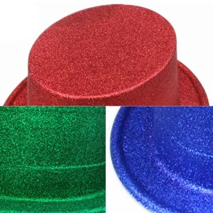 Cilindri glitterati in rosso, verde e blu per spettacoli jazz e magia per Halloween