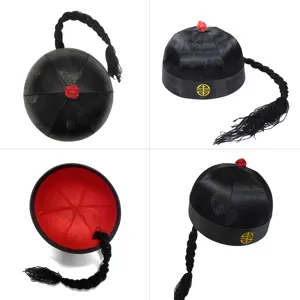 Traditional Chinese Qing Dynasty landlord hat with braided pigtail for performance costumes